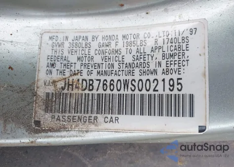 1998 Acura Integra Gs из США, поврежденный, VIN JH4DB7660WS002195